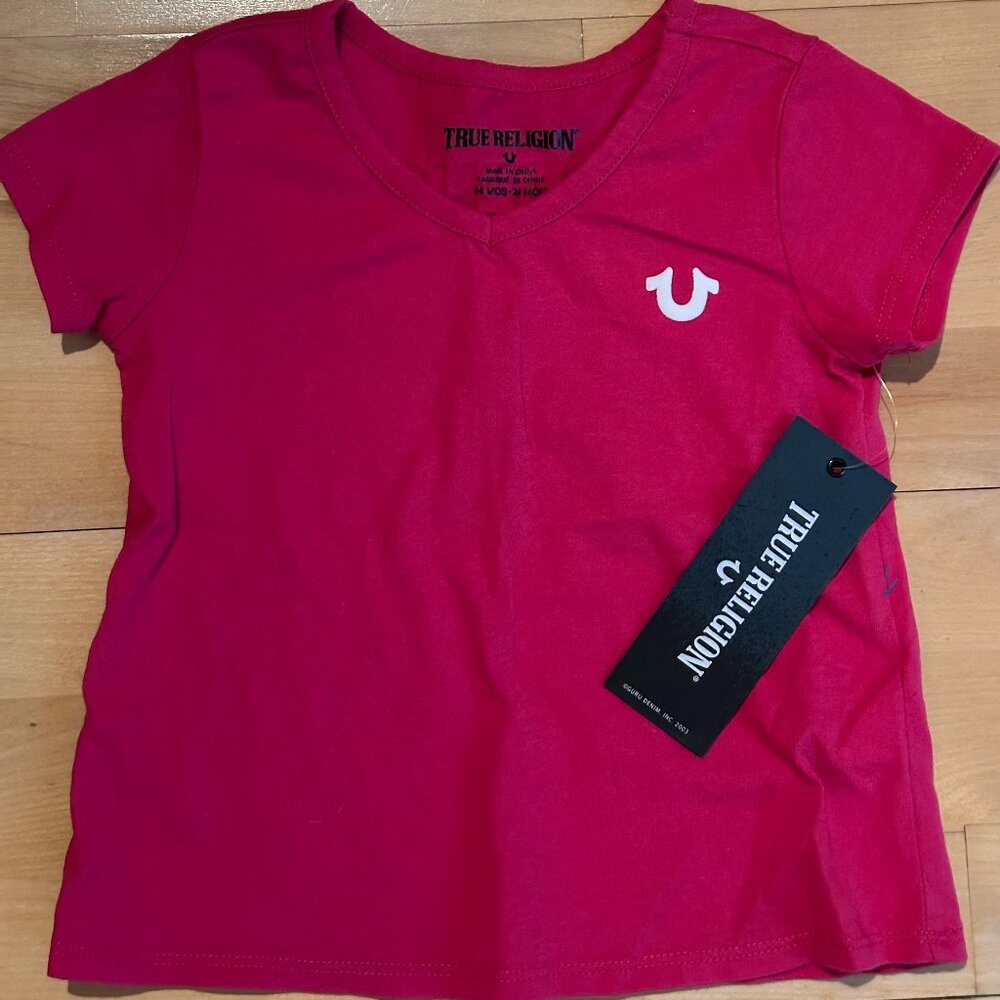 Girls True Religion Logo Tee. 24 months.  Fuschia.  NWT